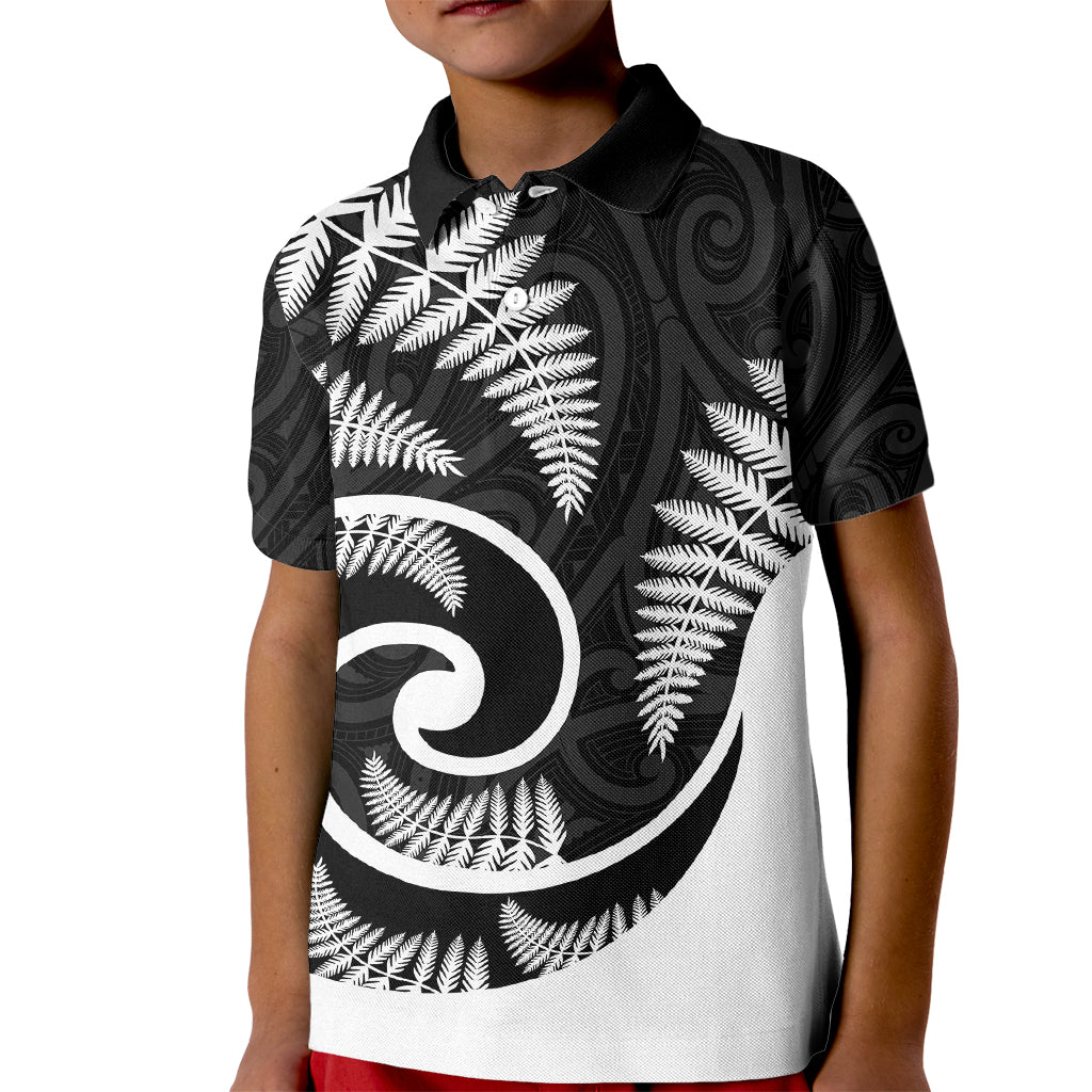 New Zealand Kid Polo Shirt Maori With Silver Fern White LT6 - Wonder Print Shop