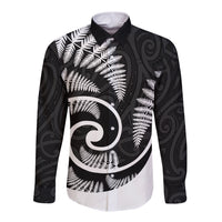 New Zealand Long Sleeve Button Shirt Maori With Silver Fern White LT6 - Wonder Print Shop