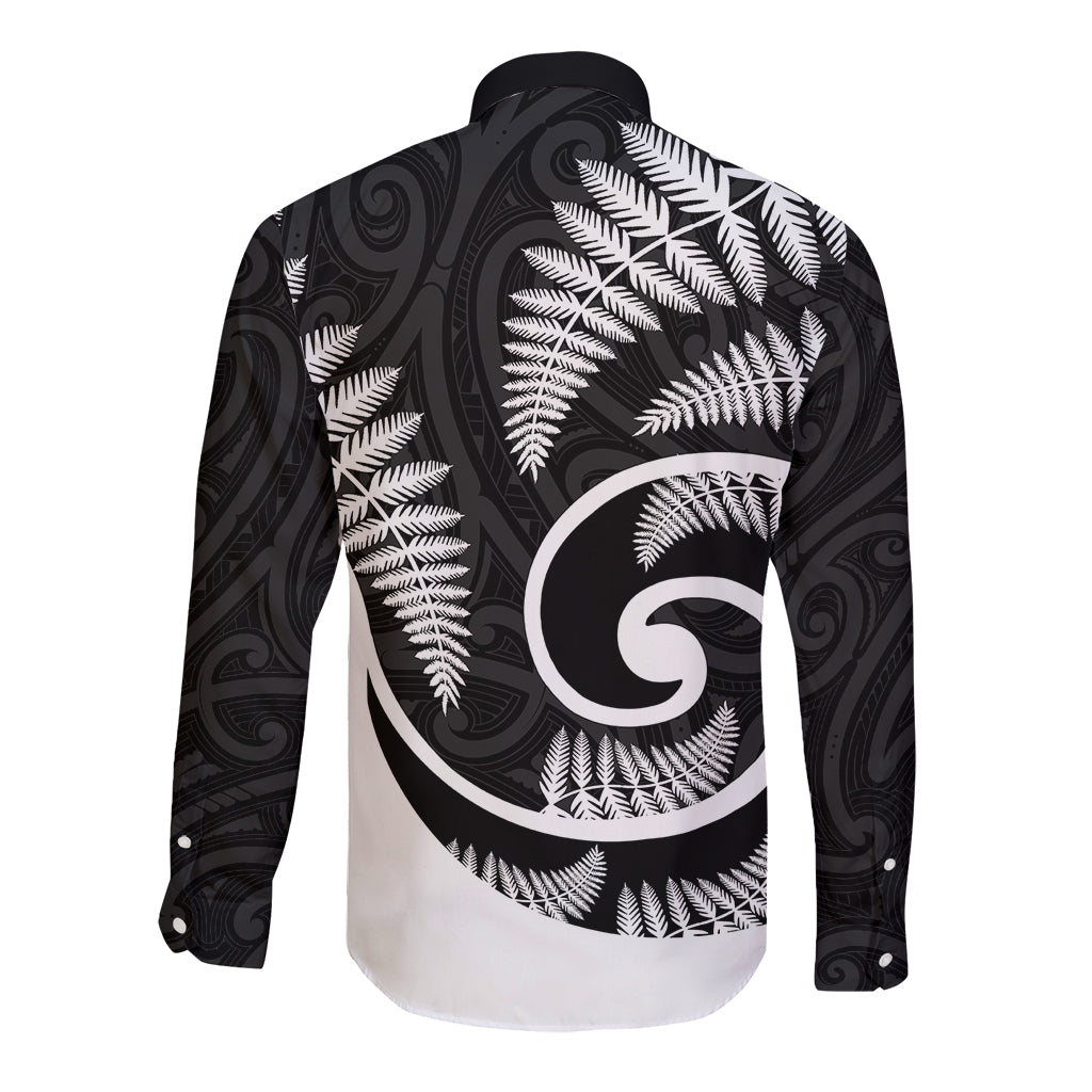 New Zealand Long Sleeve Button Shirt Maori With Silver Fern White LT6 - Wonder Print Shop