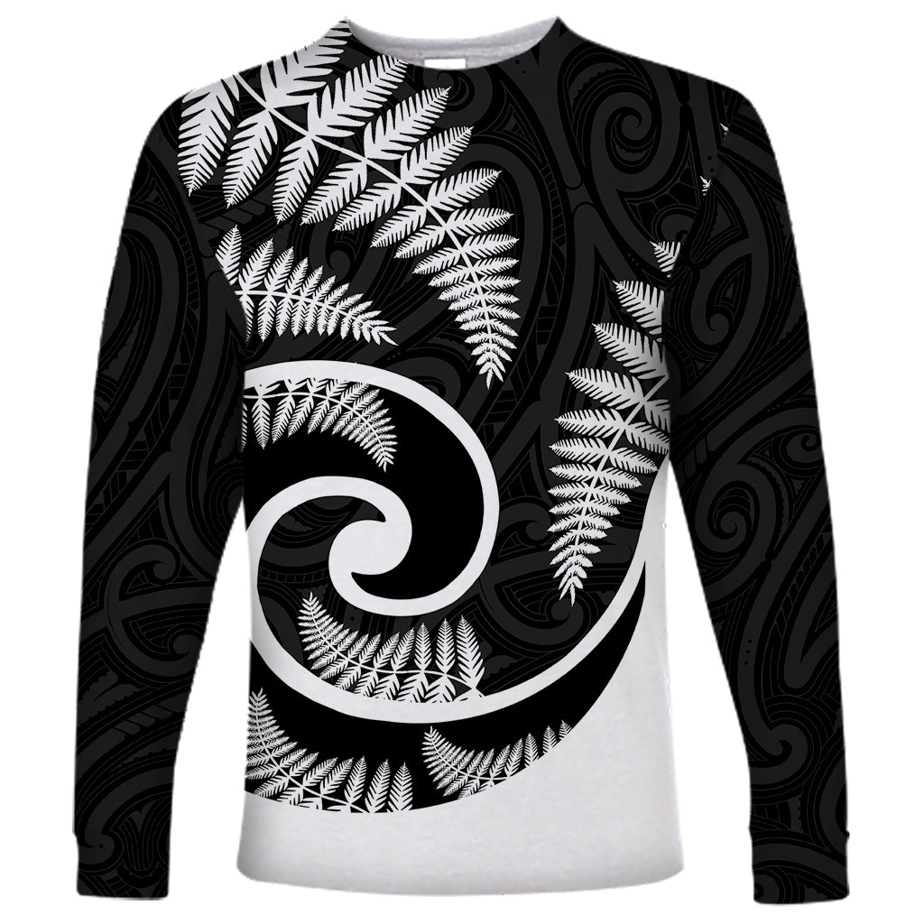 New Zealand Long Sleeve Shirt Maori With Silver Fern White LT6 - Wonder Print Shop