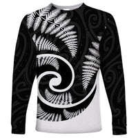 New Zealand Long Sleeve Shirt Maori With Silver Fern White LT6 - Wonder Print Shop