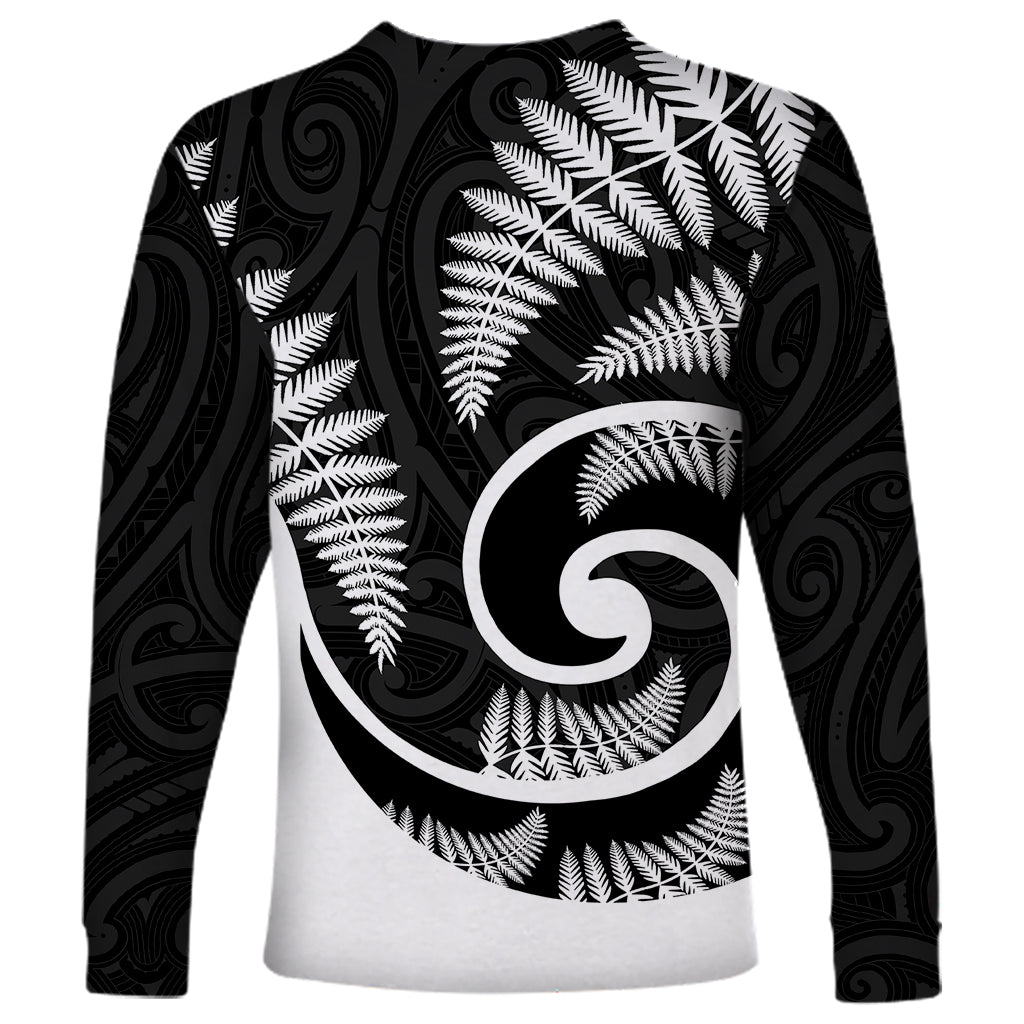 New Zealand Long Sleeve Shirt Maori With Silver Fern White LT6 - Wonder Print Shop