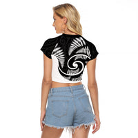 New Zealand Raglan Cropped T Shirt Maori With Silver Fern White LT6 - Wonder Print Shop