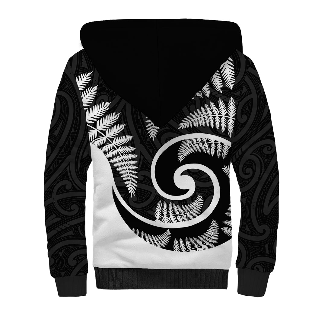 New Zealand Sherpa Hoodie Maori With Silver Fern White LT6 - Wonder Print Shop