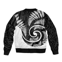New Zealand Sleeve Zip Bomber Jacket Maori With Silver Fern White LT6 - Wonder Print Shop