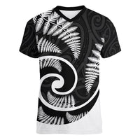 New Zealand Women V Neck T Shirt Maori With Silver Fern White LT6 - Wonder Print Shop