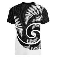 New Zealand Women V Neck T Shirt Maori With Silver Fern White LT6 - Wonder Print Shop