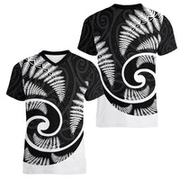 New Zealand Women V Neck T Shirt Maori With Silver Fern White LT6 - Wonder Print Shop