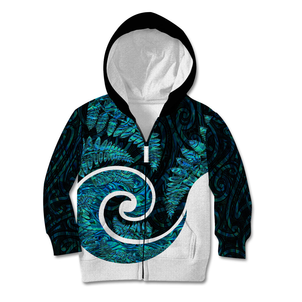 New Zealand Kid Hoodie Maori With Silver Fern Papua Shell Green Ver.1 LT6 - Wonder Print Shop