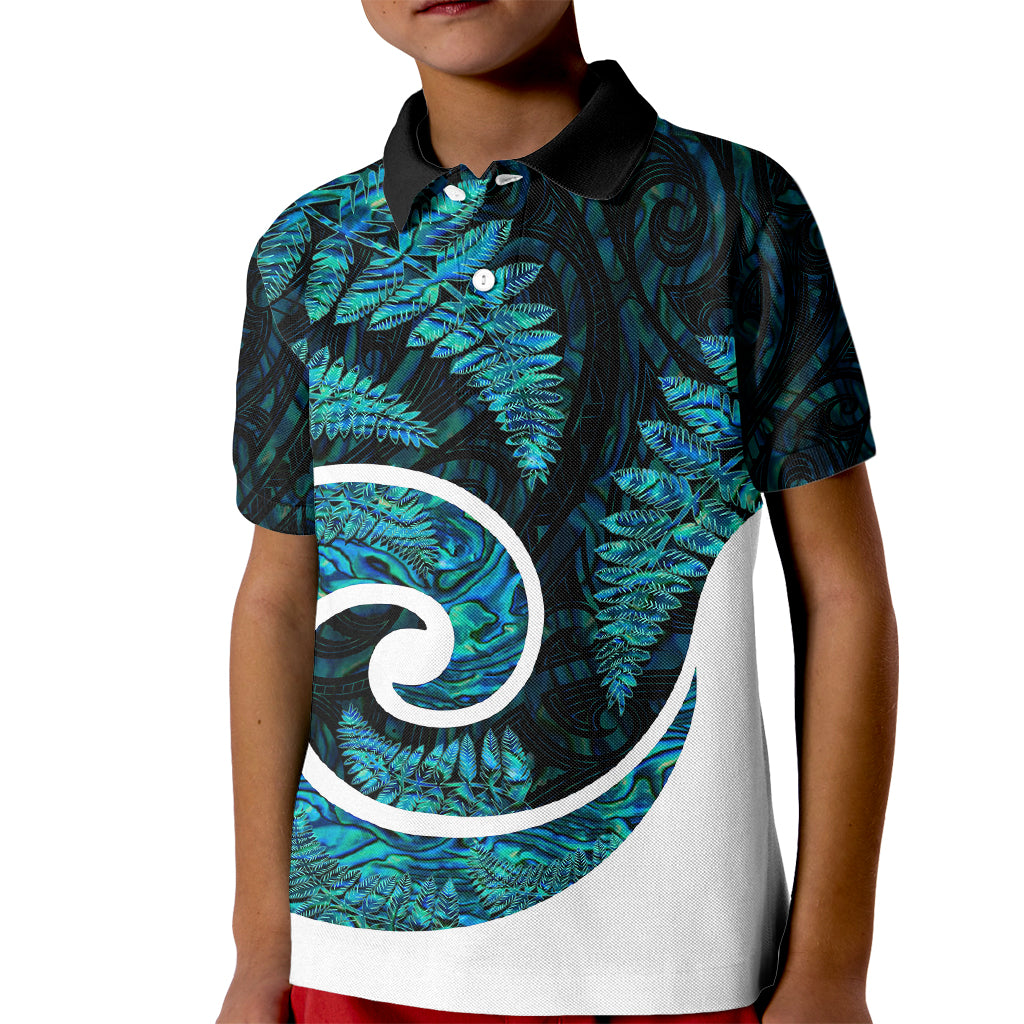 New Zealand Kid Polo Shirt Maori With Silver Fern Papua Shell Green Ver.1 LT6 - Wonder Print Shop