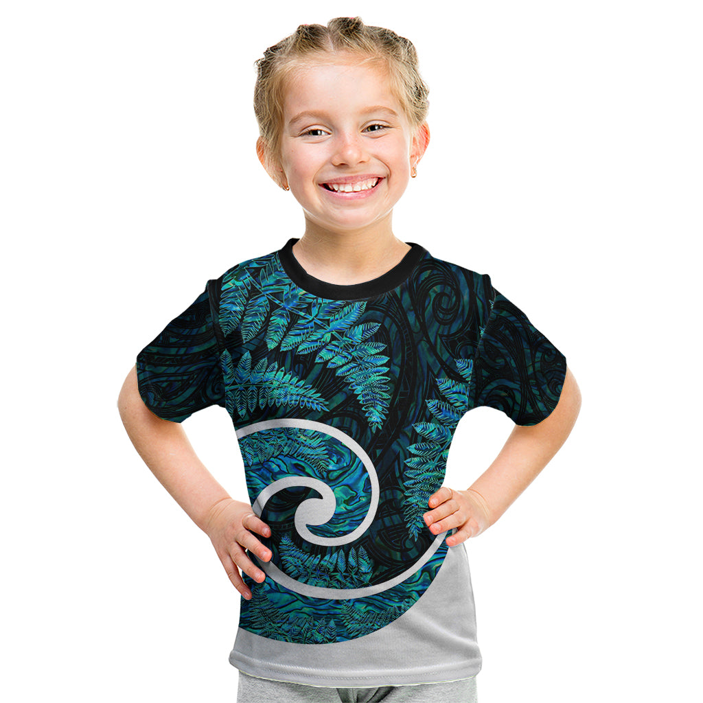New Zealand Kid T Shirt Maori With Silver Fern Papua Shell Green Ver.1 LT6 - Wonder Print Shop
