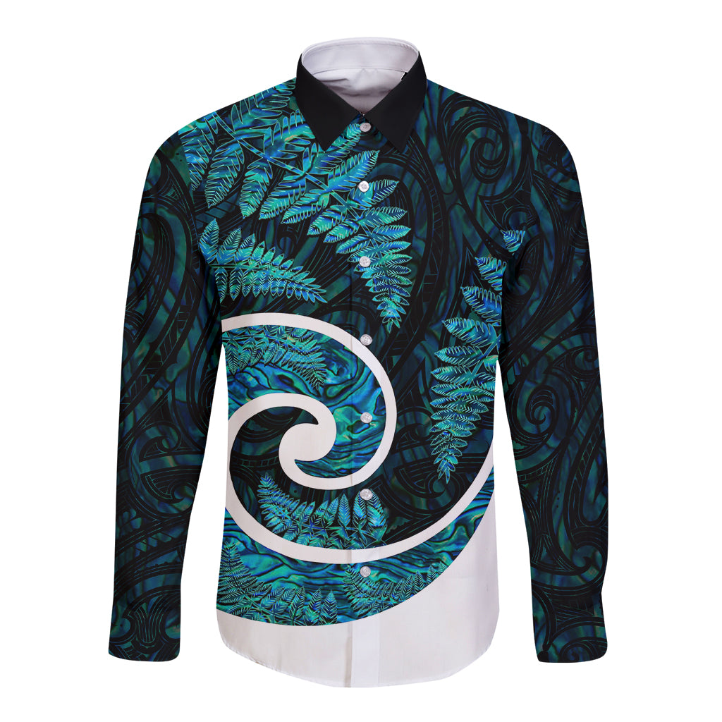 New Zealand Long Sleeve Button Shirt Maori With Silver Fern Papua Shell Green Ver.1 LT6 - Wonder Print Shop