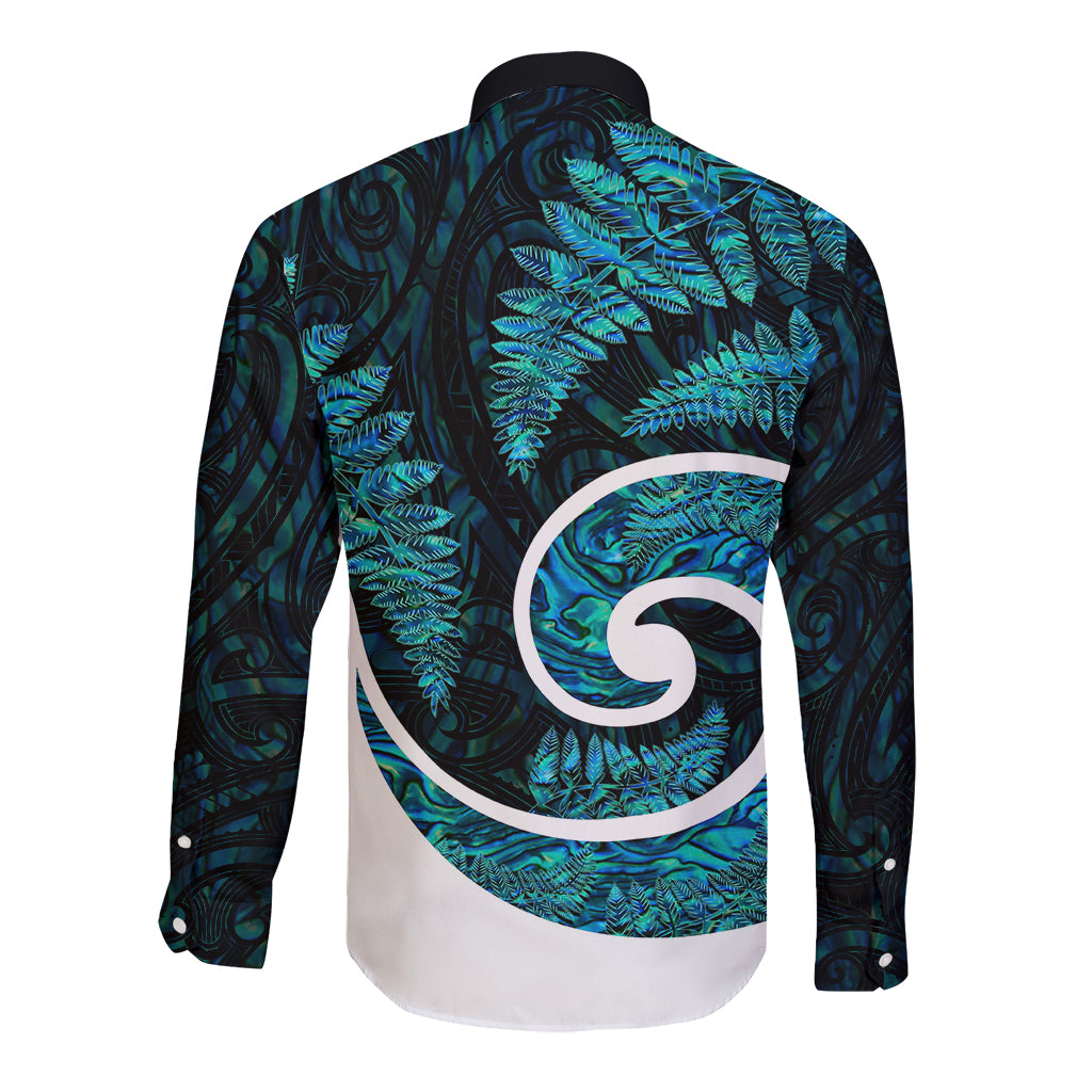 New Zealand Long Sleeve Button Shirt Maori With Silver Fern Papua Shell Green Ver.1 LT6 - Wonder Print Shop