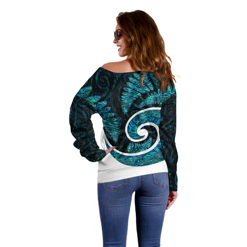 New Zealand Off Shoulder Sweater Maori With Silver Fern Papua Shell Green Ver.1 LT6 - Wonder Print Shop