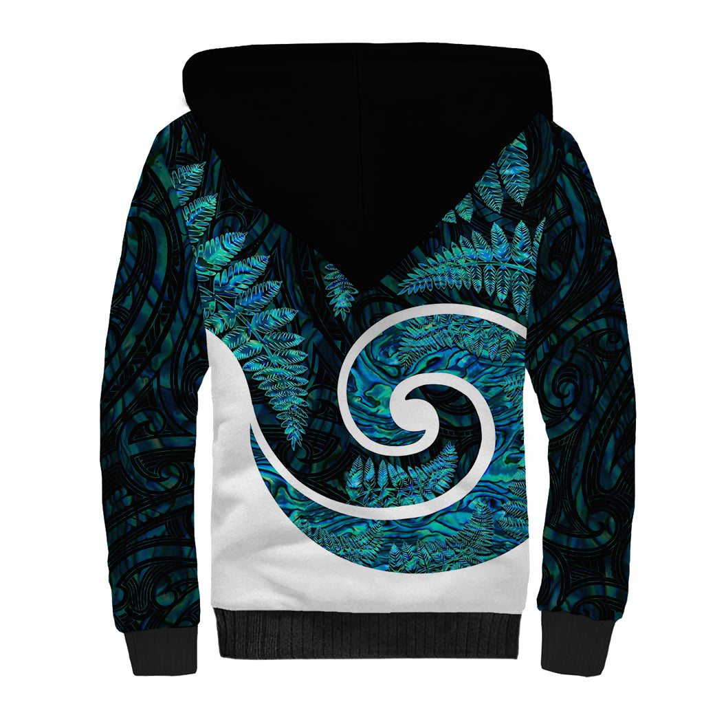 New Zealand Sherpa Hoodie Maori With Silver Fern Papua Shell Green Ver.1 LT6 - Wonder Print Shop