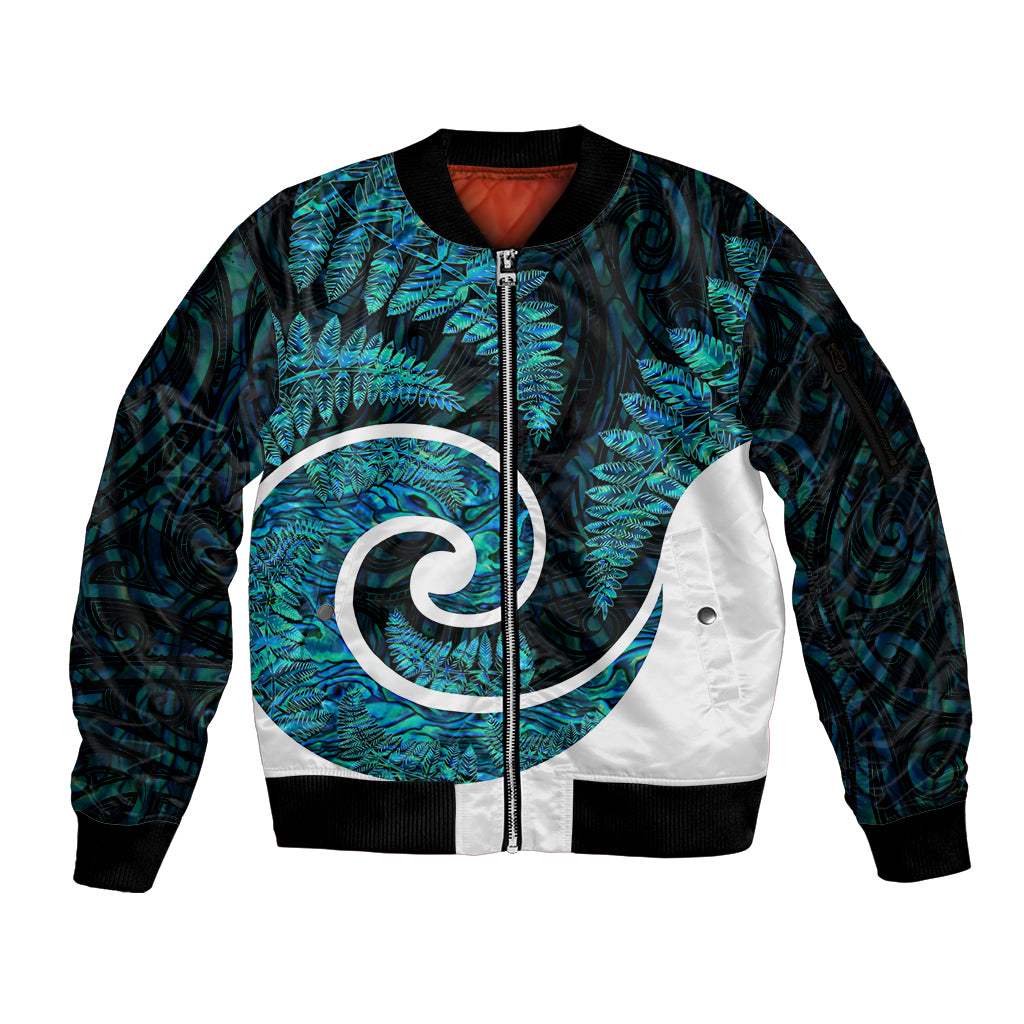 New Zealand Sleeve Zip Bomber Jacket Maori With Silver Fern Papua Shell Green Ver.1 LT6 - Wonder Print Shop