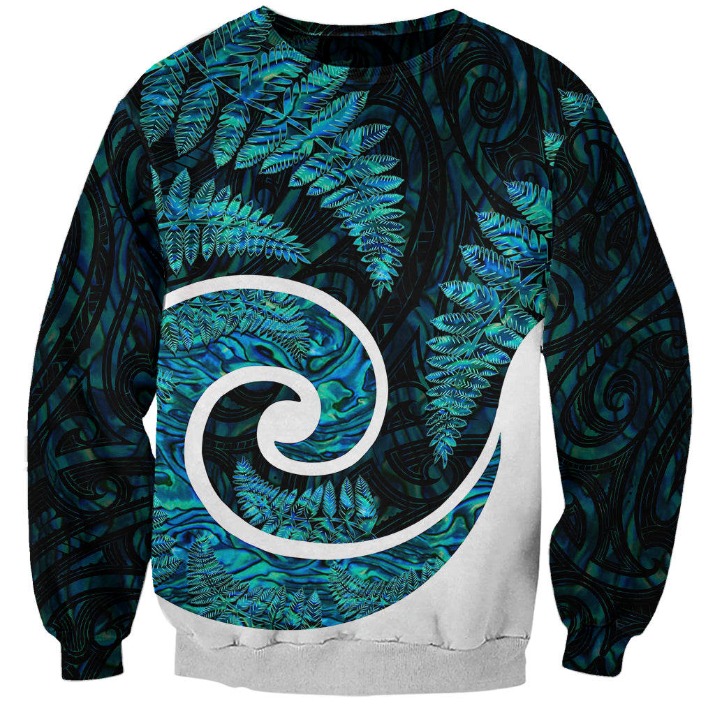 New Zealand Sweatshirt Maori With Silver Fern Papua Shell Green Ver.1 LT6 - Wonder Print Shop