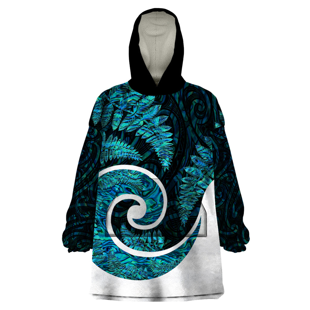 New Zealand Wearable Blanket Hoodie Maori With Silver Fern Papua Shell Green Ver.1 LT6 - Wonder Print Shop