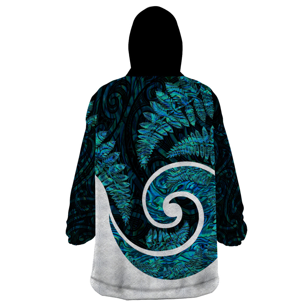 New Zealand Wearable Blanket Hoodie Maori With Silver Fern Papua Shell Green Ver.1 LT6 - Wonder Print Shop