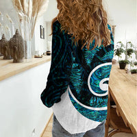 New Zealand Women Casual Shirt Maori With Silver Fern Papua Shell Green Ver.1 LT6 - Wonder Print Shop