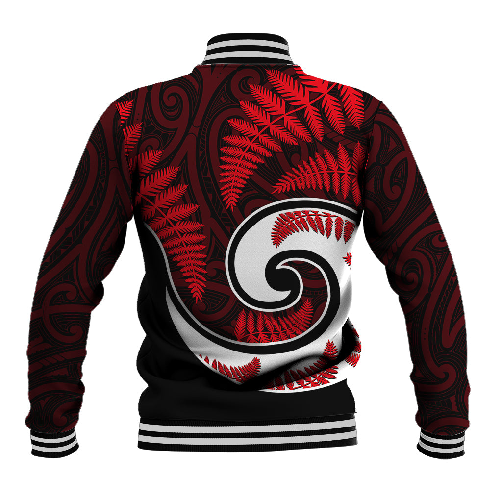 New Zealand Baseball Jacket Maori With Silver Fern Red LT6 - Wonder Print Shop