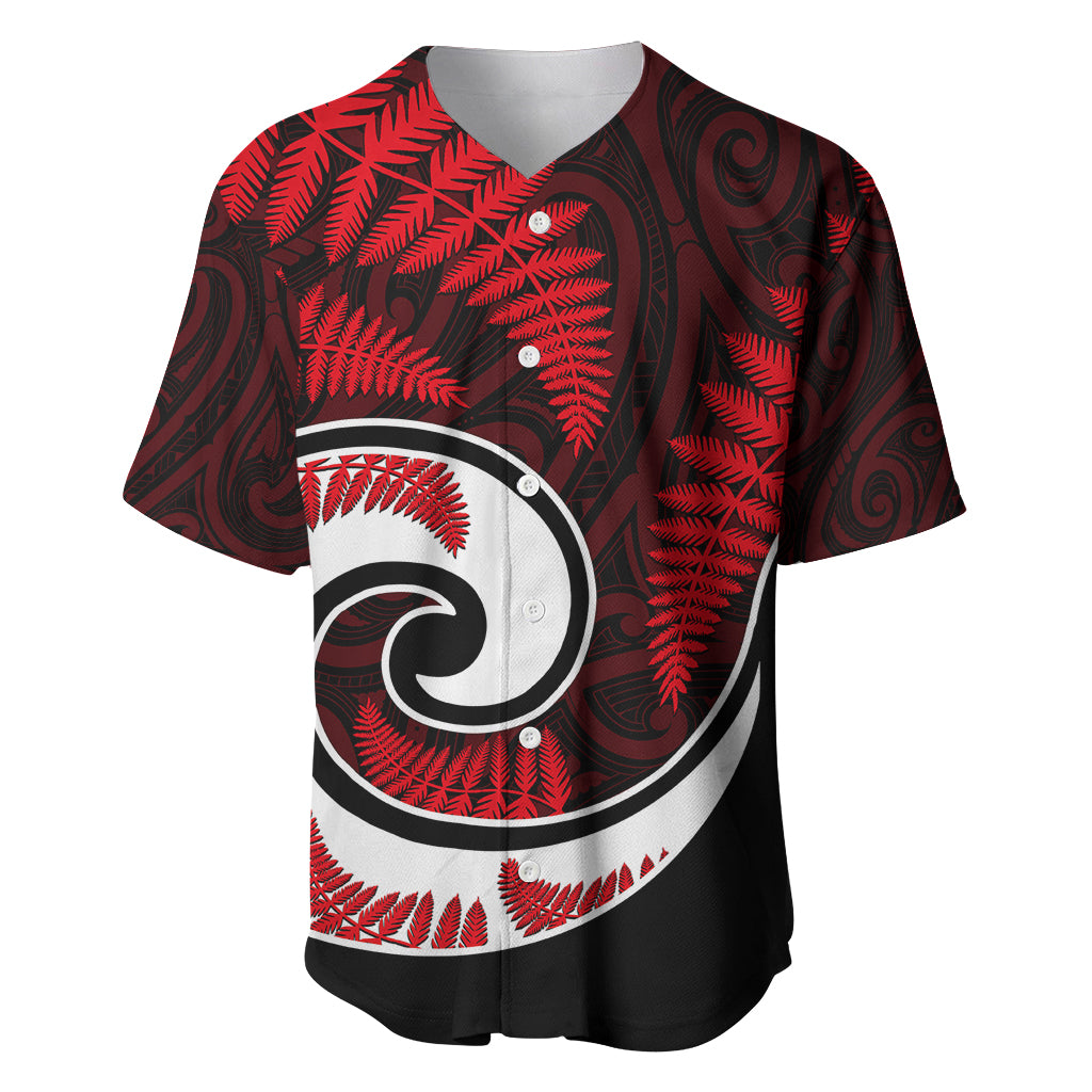 New Zealand Baseball Jersey Maori With Silver Fern Red LT6 - Wonder Print Shop