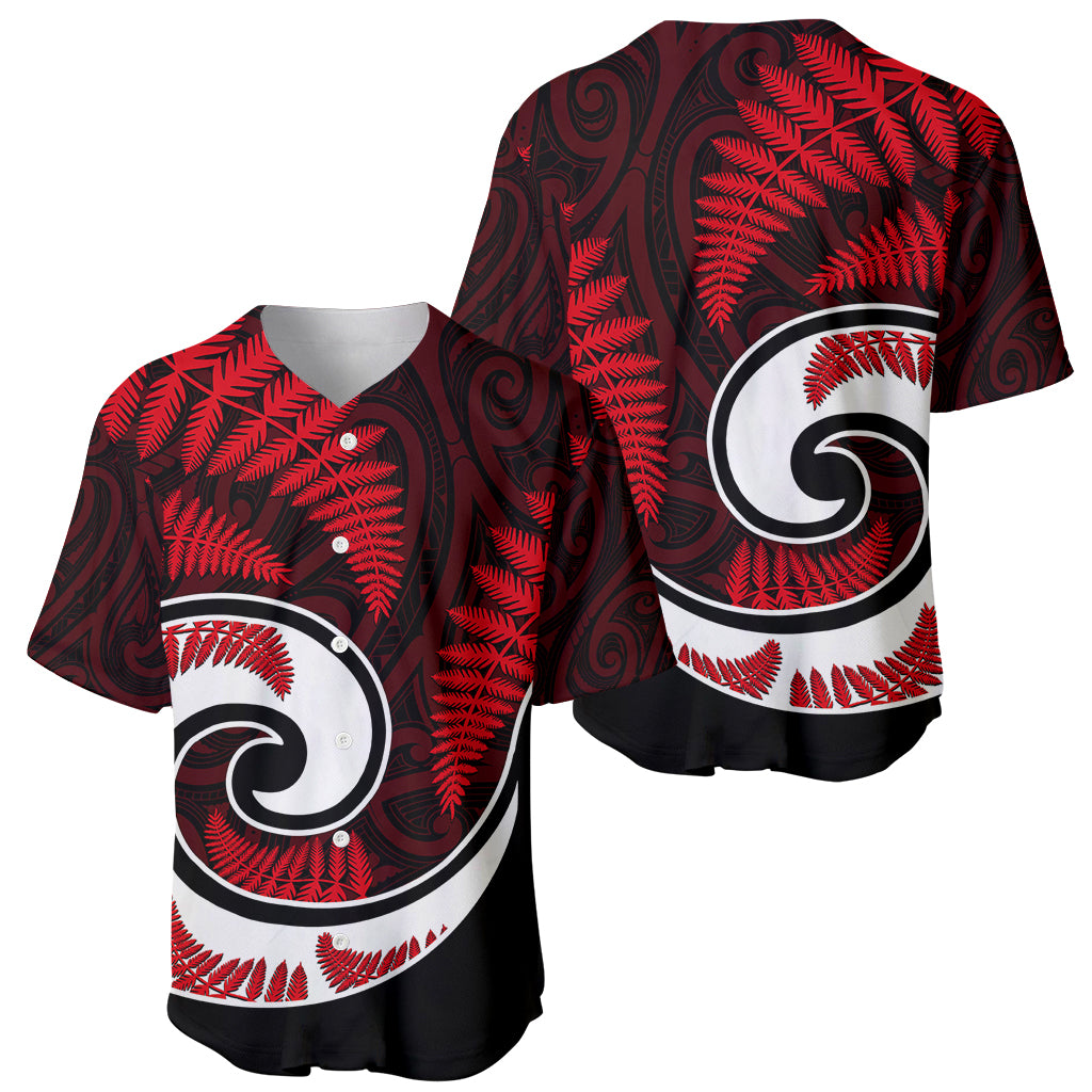 New Zealand Baseball Jersey Maori With Silver Fern Red LT6 - Wonder Print Shop