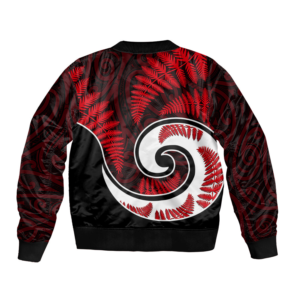 New Zealand Bomber Jacket Maori With Silver Fern Red LT6 - Wonder Print Shop