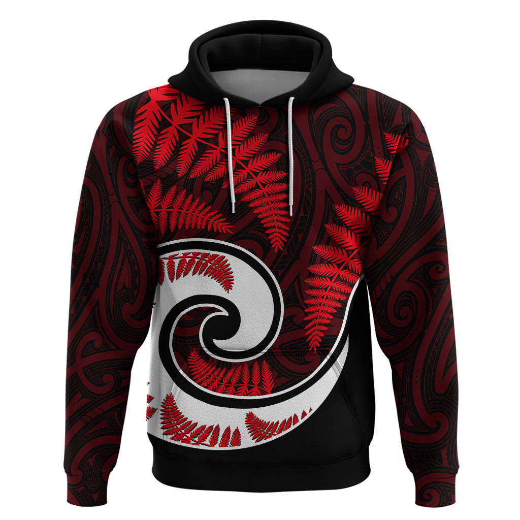 New Zealand Hoodie Maori With Silver Fern Red LT6 - Wonder Print Shop