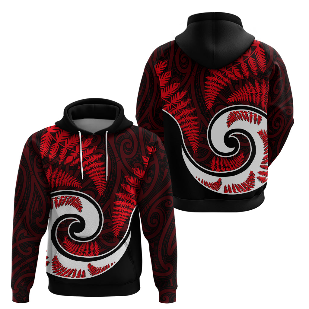 New Zealand Hoodie Maori With Silver Fern Red LT6 - Wonder Print Shop