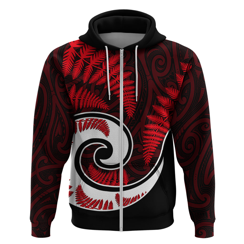 New Zealand Hoodie Maori With Silver Fern Red LT6 - Wonder Print Shop