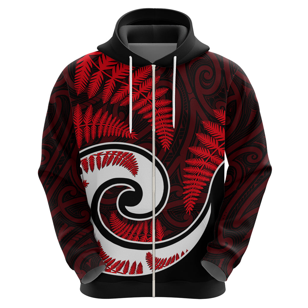 New Zealand Hoodie Maori With Silver Fern Red LT6 - Wonder Print Shop
