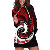 New Zealand Hoodie Dress Maori With Silver Fern Red LT6 - Wonder Print Shop