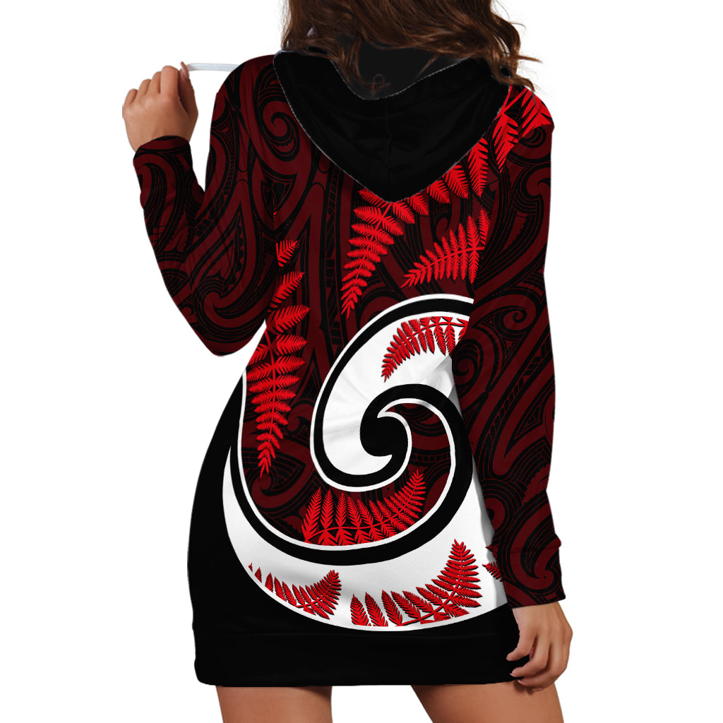 New Zealand Hoodie Dress Maori With Silver Fern Red LT6 - Wonder Print Shop