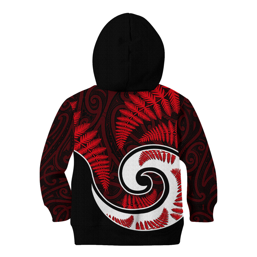 New Zealand Kid Hoodie Maori With Silver Fern Red LT6 - Wonder Print Shop