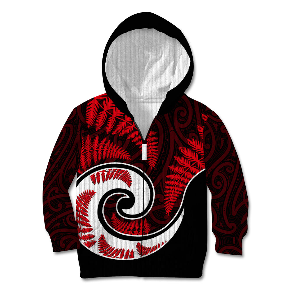 New Zealand Kid Hoodie Maori With Silver Fern Red LT6 - Wonder Print Shop