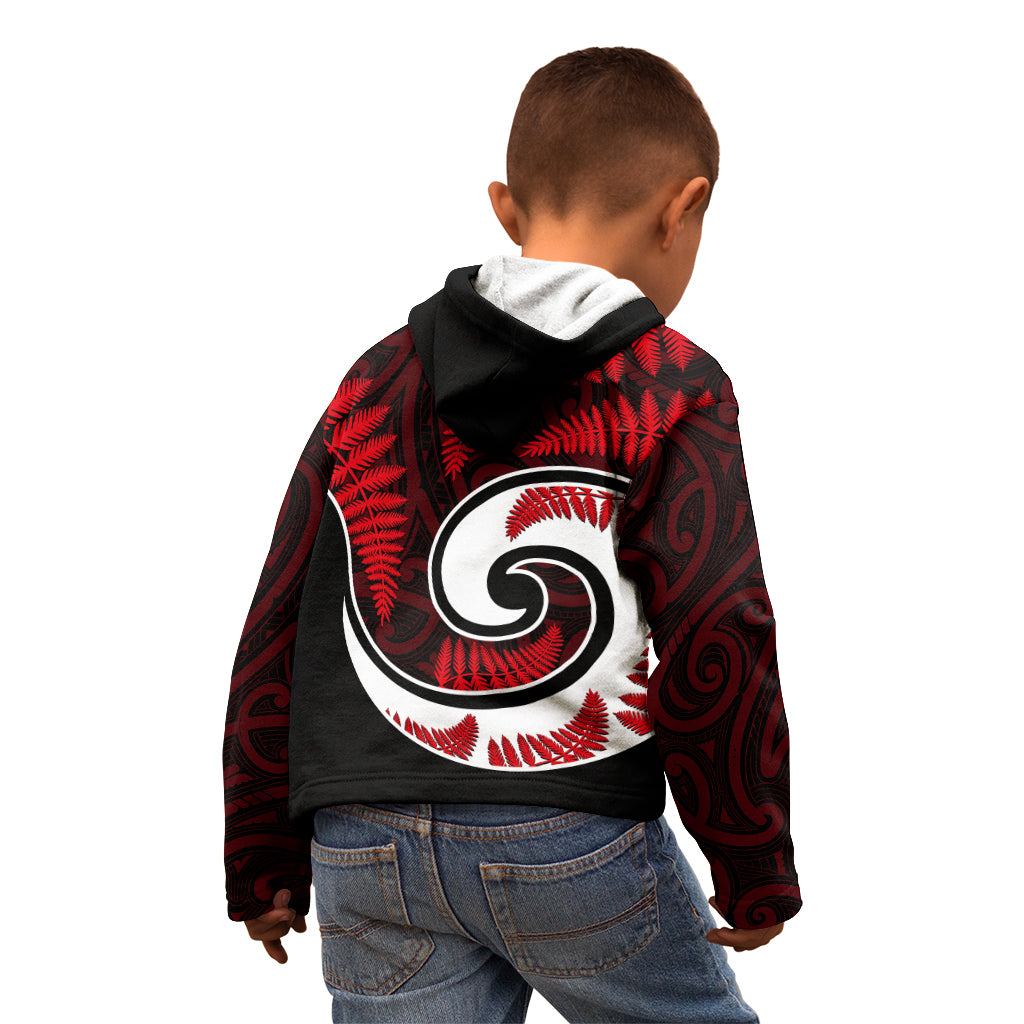 New Zealand Kid Hoodie Maori With Silver Fern Red LT6 - Wonder Print Shop