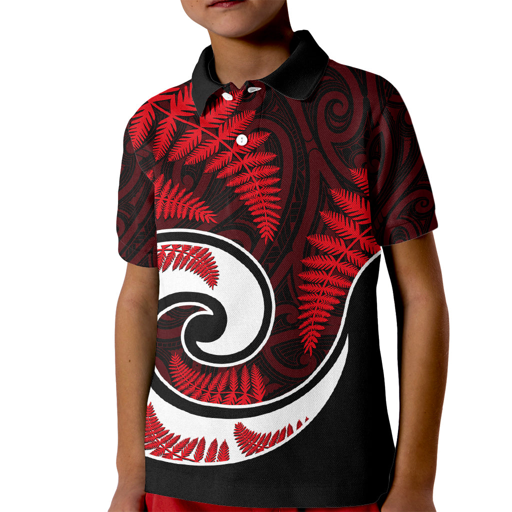 New Zealand Kid Polo Shirt Maori With Silver Fern Red LT6 - Wonder Print Shop