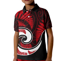 New Zealand Kid Polo Shirt Maori With Silver Fern Red LT6 - Wonder Print Shop