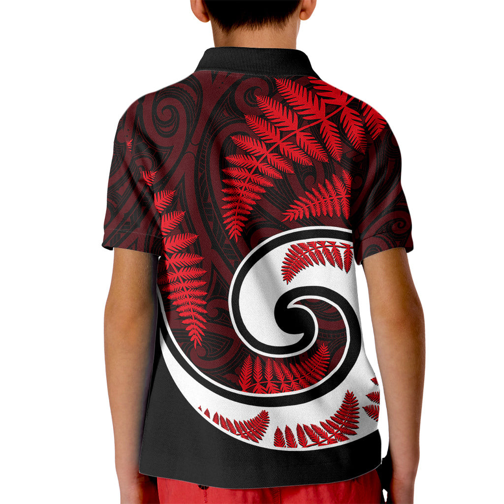 New Zealand Kid Polo Shirt Maori With Silver Fern Red LT6 - Wonder Print Shop