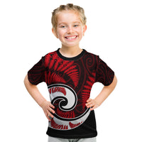 New Zealand Kid T Shirt Maori With Silver Fern Red LT6 - Wonder Print Shop