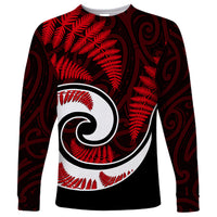 New Zealand Long Sleeve Shirt Maori With Silver Fern Red LT6 - Wonder Print Shop