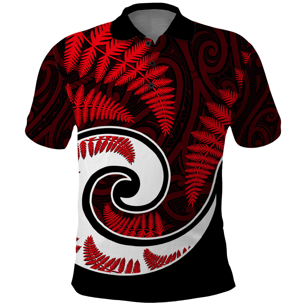 New Zealand Polo Shirt Maori With Silver Fern Red LT6 - Wonder Print Shop
