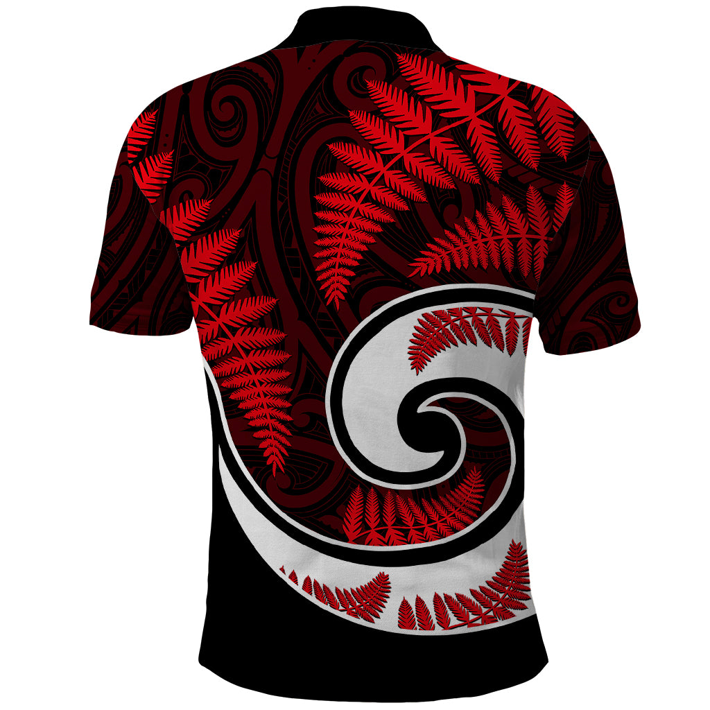 New Zealand Polo Shirt Maori With Silver Fern Red LT6 - Wonder Print Shop