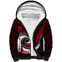 New Zealand Sherpa Hoodie Maori With Silver Fern Red LT6 - Wonder Print Shop