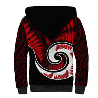 New Zealand Sherpa Hoodie Maori With Silver Fern Red LT6 - Wonder Print Shop