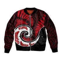 New Zealand Sleeve Zip Bomber Jacket Maori With Silver Fern Red LT6 - Wonder Print Shop