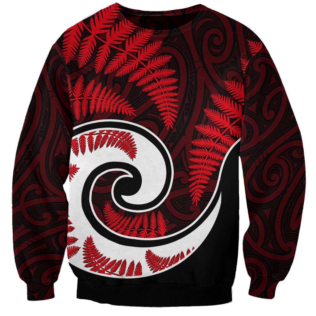 New Zealand Sweatshirt Maori With Silver Fern Red LT6 - Wonder Print Shop