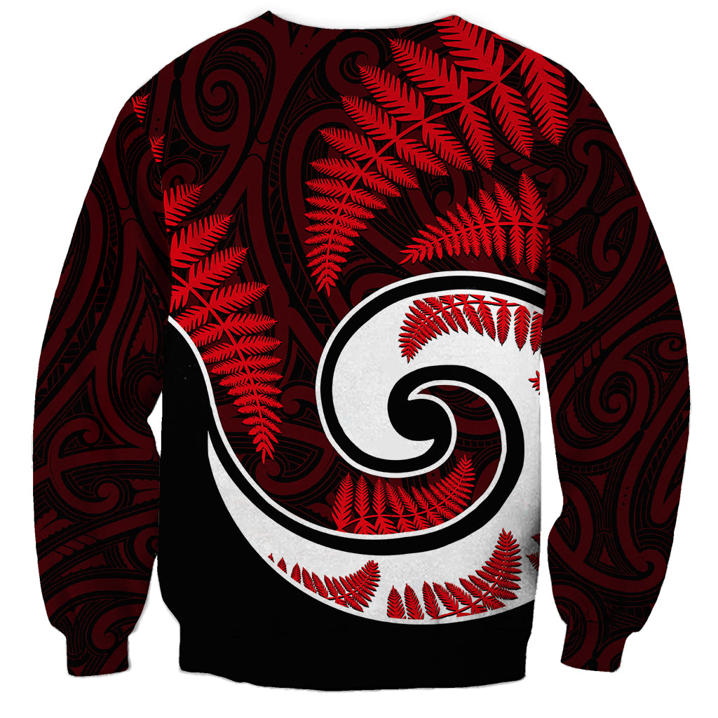 New Zealand Sweatshirt Maori With Silver Fern Red LT6 - Wonder Print Shop