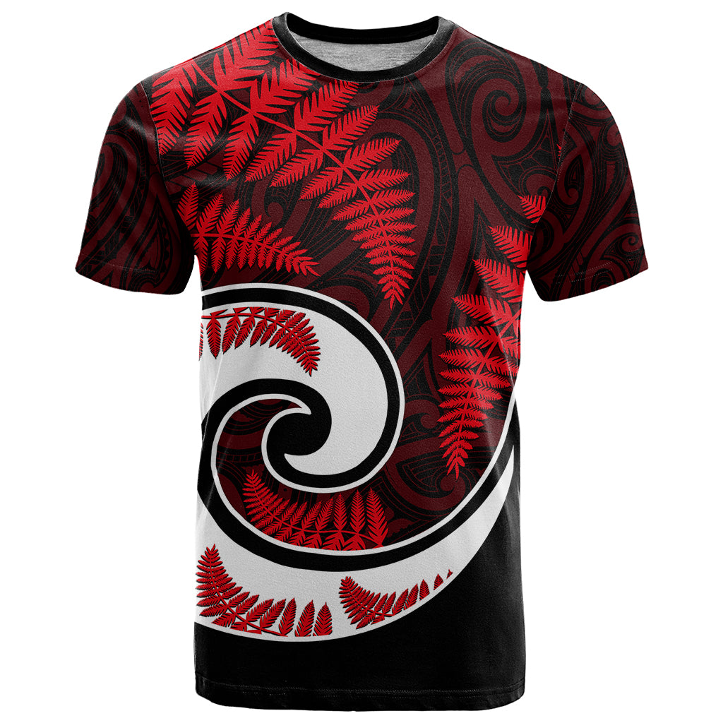 New Zealand T Shirt Maori With Silver Fern Red LT6 - Wonder Print Shop